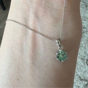Certified 1CT Real Moissanite Diamond Sterling Silver Necklace Blue Sage green